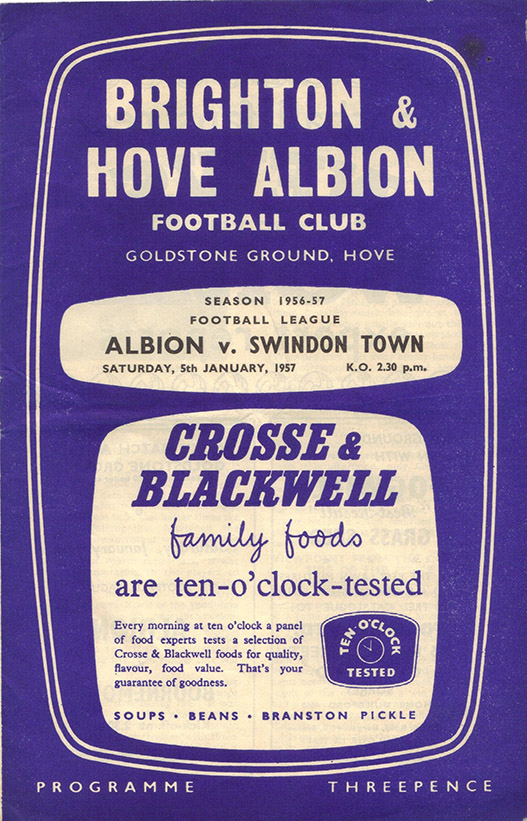 <b>Saturday, January 5, 1957</b><br />vs. Brighton and Hove Albion (Away)